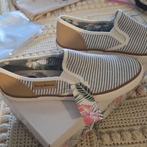 Tommy Bahama Women's Blue and Tan Striped Sneakers